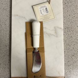 Marble & Wood Serving / Cutting Board with Cheese Spreader