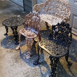 Cast Iron Vintage Antique Bench Chair Set
