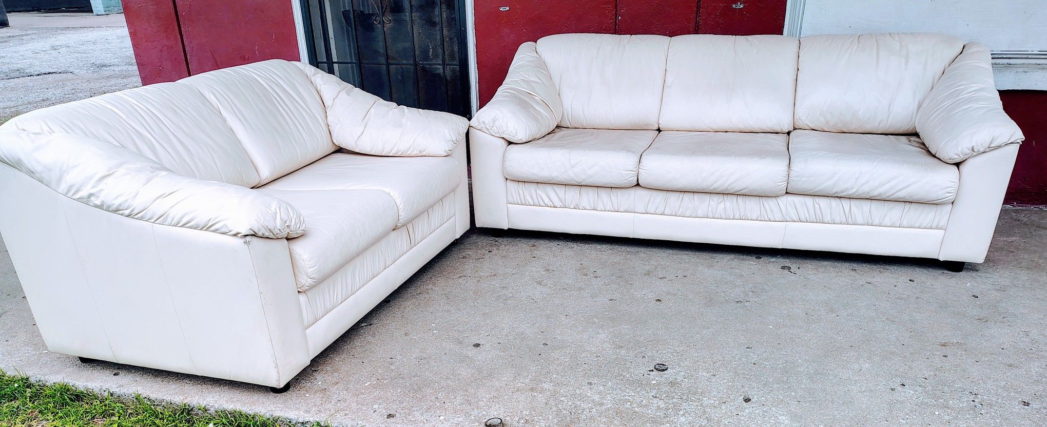 Leather Sofa And Loveseat Light Cream Living Room Set