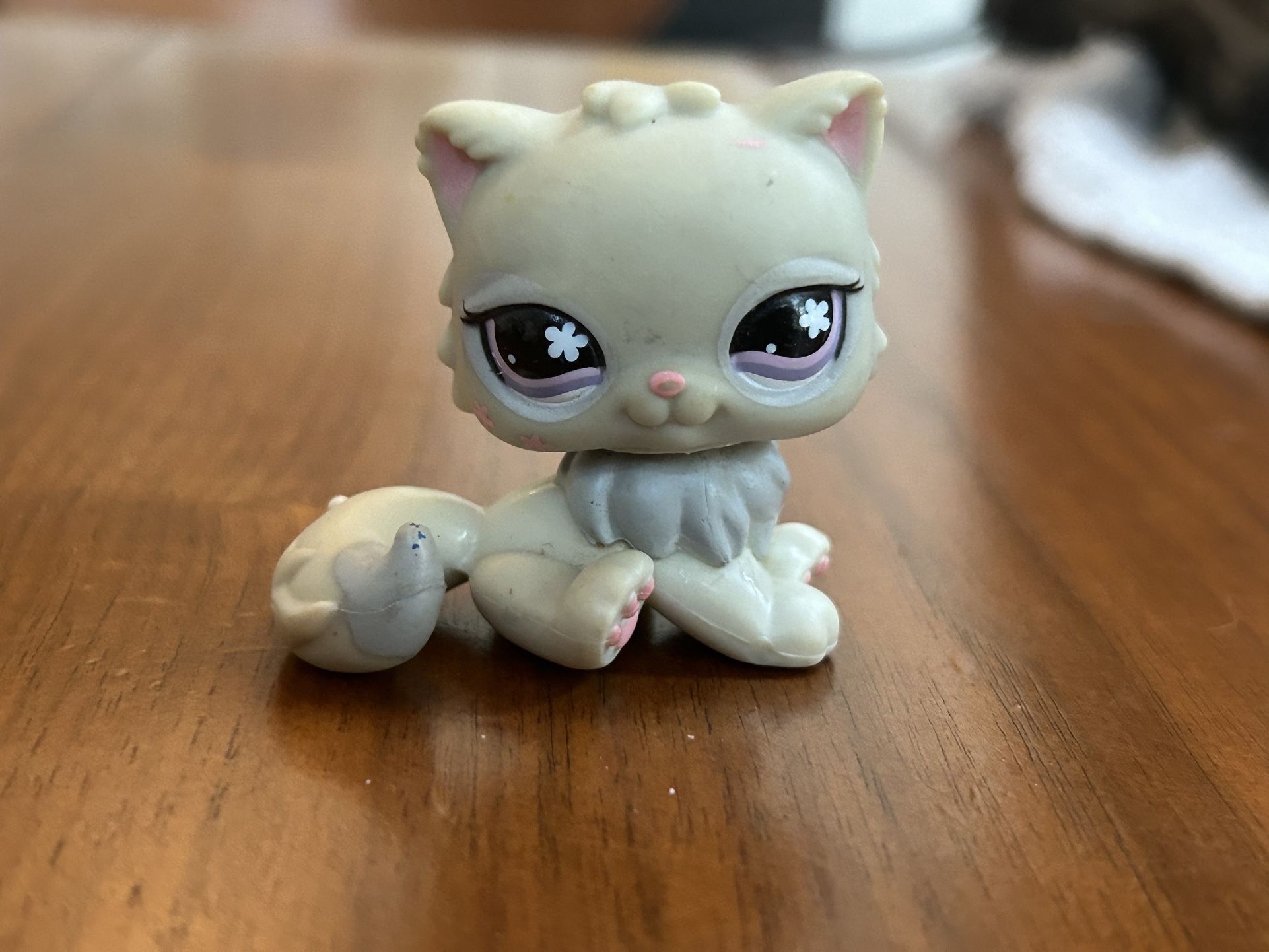 Littlest Pet Shop Persian Cat # 609 - Authentic LPS - Grey Kitten - Purple Eyes
