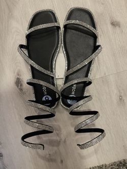 Women's Rhinestone Gladiator Wrap Up Flat Sandals Size 9