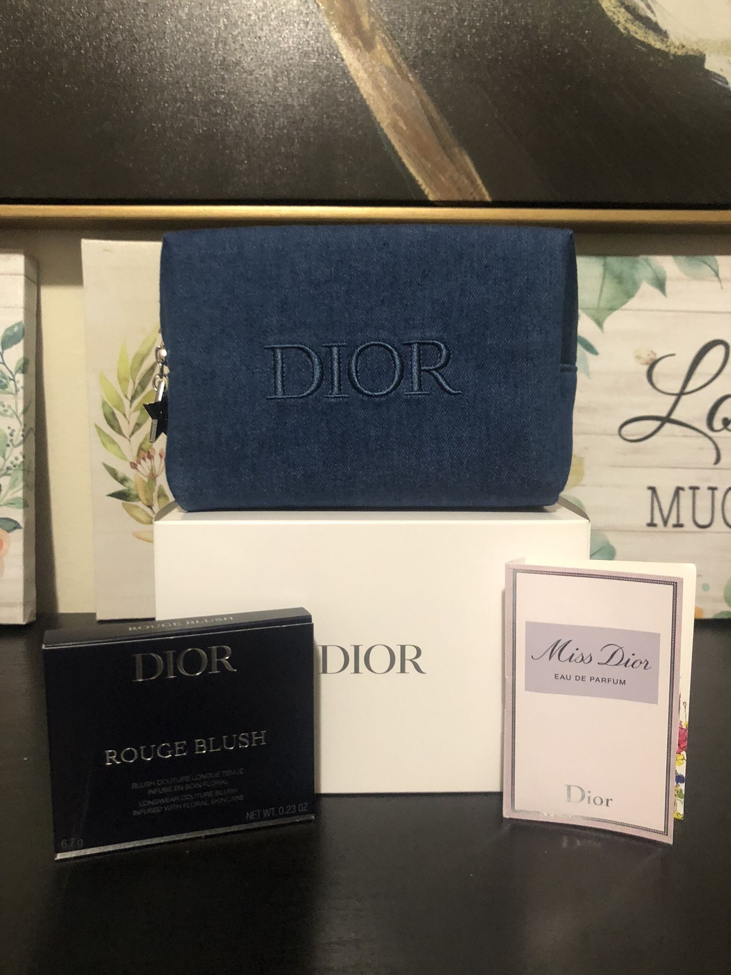 Dior Denim Make Up Pouch With Dior Blush On
