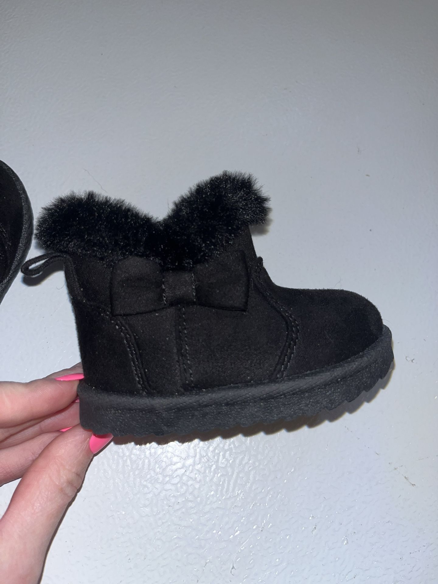 Black Faux Fur Baby Booties