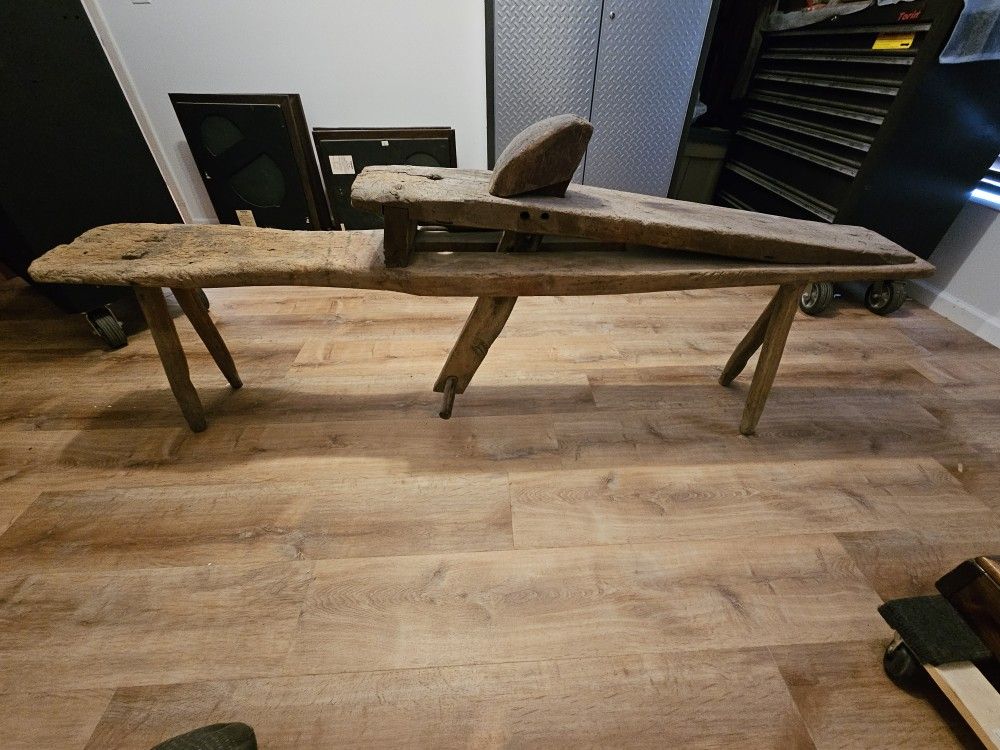 Antique Wooden Shaving Horse Workbench With Clamp