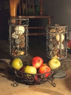 Decorative fruit basket and 2 other things