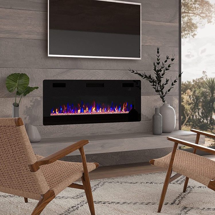 Kullavik 50 Inch Recessed Electric Fireplace, with Remote and Timer, Touch Screen, Register and Glass, Energy Saving Indoor Wall Insert, Adjustable Co