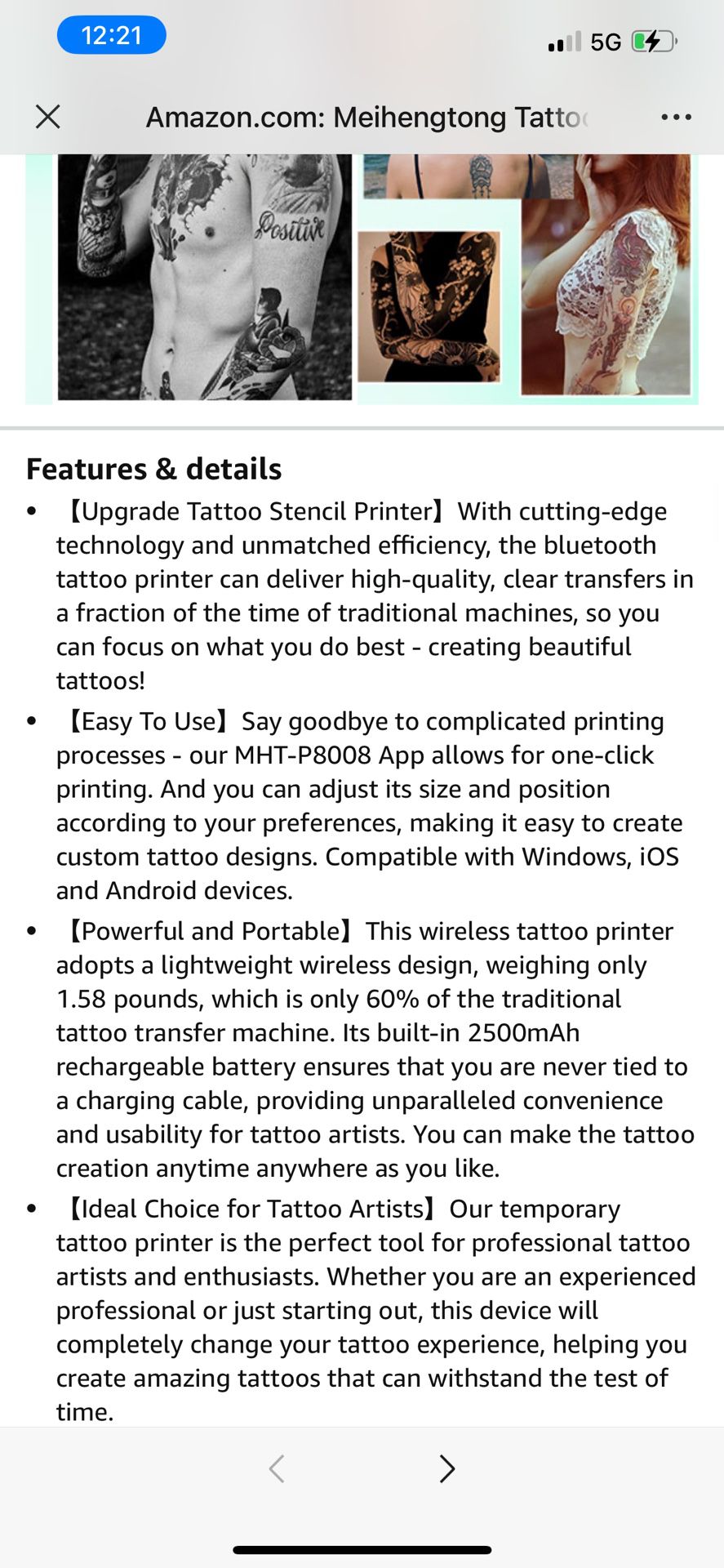 Meihengtong Tattoo Stencil Printer Bluetooth Thermal Wireless Tattoo Transfer Stencil Printer Kit Machine with 10pcs Transfer Paper Compatible with Sm