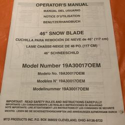 46 Inch Snow Blade For Lawn Tractor