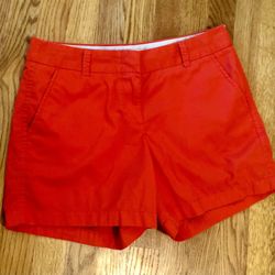 Scarlet Red Flat Front Shorts (5-inch) from J Crew (size 6)