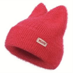 Cute Hot Pink Cat Beanie w Ears Warm Soft Knit Kitty Beanie