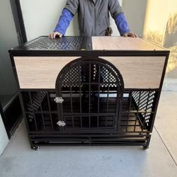 New In Box 42x30x37 Inch Tall Heavy Duty Dog Cage Crate Kennel For Large Pet With Roller Lock Wheels Feeding Door 