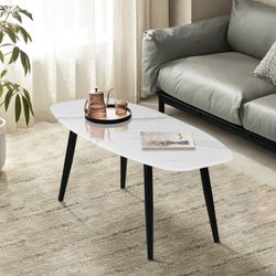 Homy Casa KENNA Marble Metal Feet Coffee Table "43.31 x 19.69 x 17.72 in" Modern Living Room Table