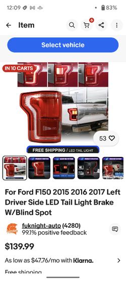 2015-2017 Ford F 150 Driver's Side Rear Tail light Assembly 