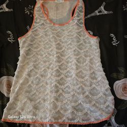 Anthropologie Ginger G Sheer Boho Racer Back Tank Size Large Ivory/Peach