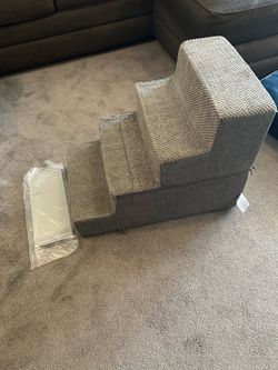 Grey EHEYCIGA Dog Stairs for Bed 18" H, 4-Step Dog Steps