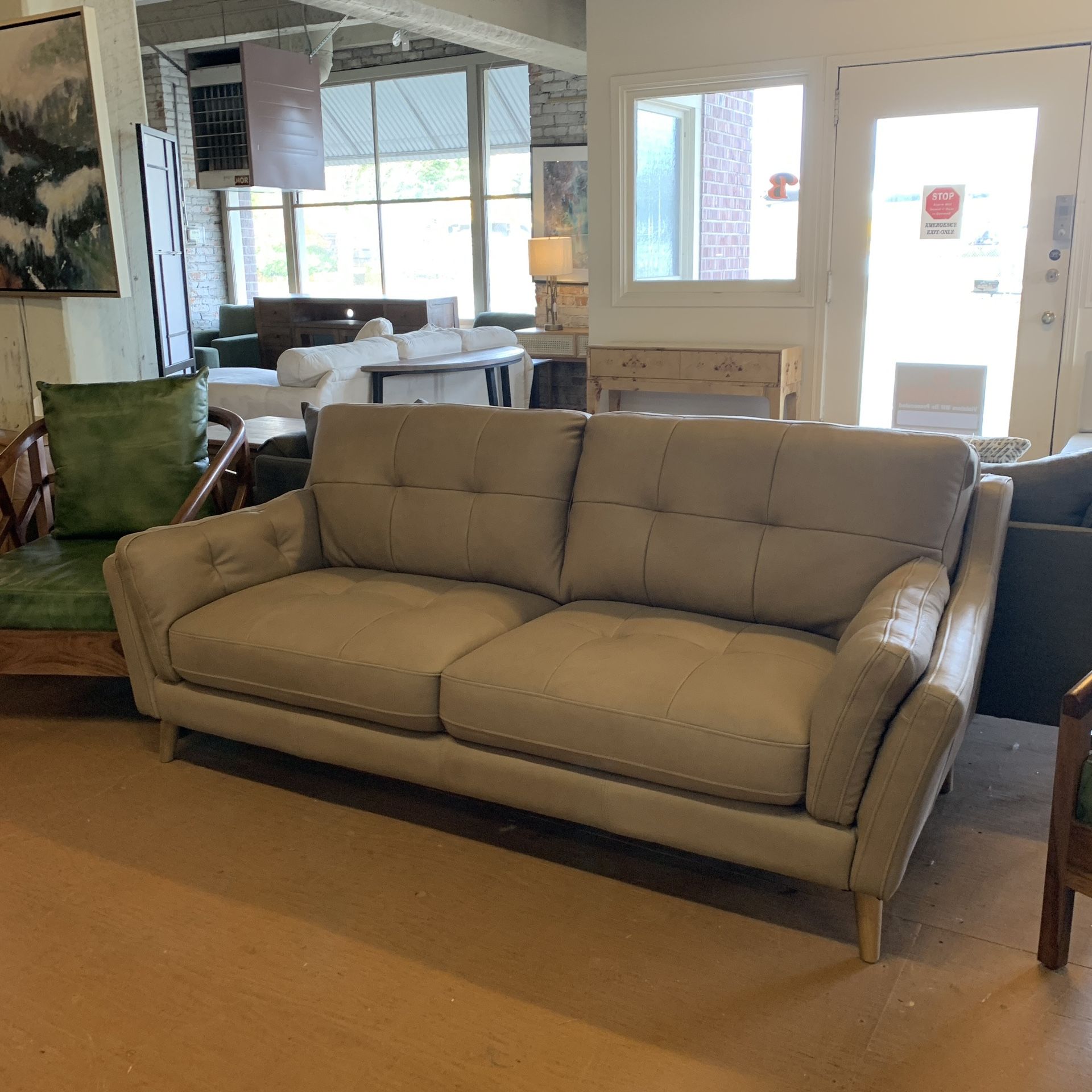Tufted Latte Leather Sofa