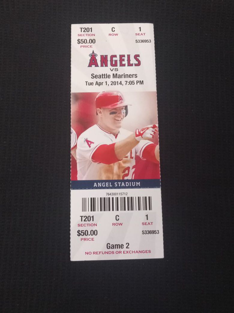 Old LA / Anaheim Angeles - Mike Trout Full Baseball Game Ticket 2014