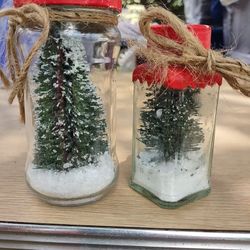 2 Christmas Tree With Snow In Jars