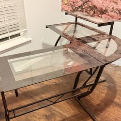 L shape Glass Desk 