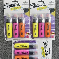 Sharpie Highlighter, Clear View Highlighter with See-Through Chisel Tip, Tank Highlighter, Assorted, 3 Count