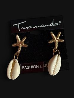 Taramanda Fashion Earrings Gold Starfish & Shell Dangle
