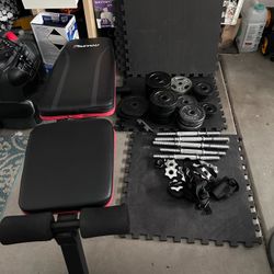 Pasyou Adjustable Weight Bench and Barbell Dumbbell Set