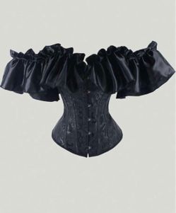 NEW Ruffled Sleeve Sexy Corset Bustier Shapewear Top, Color Black, Size 12/XXL