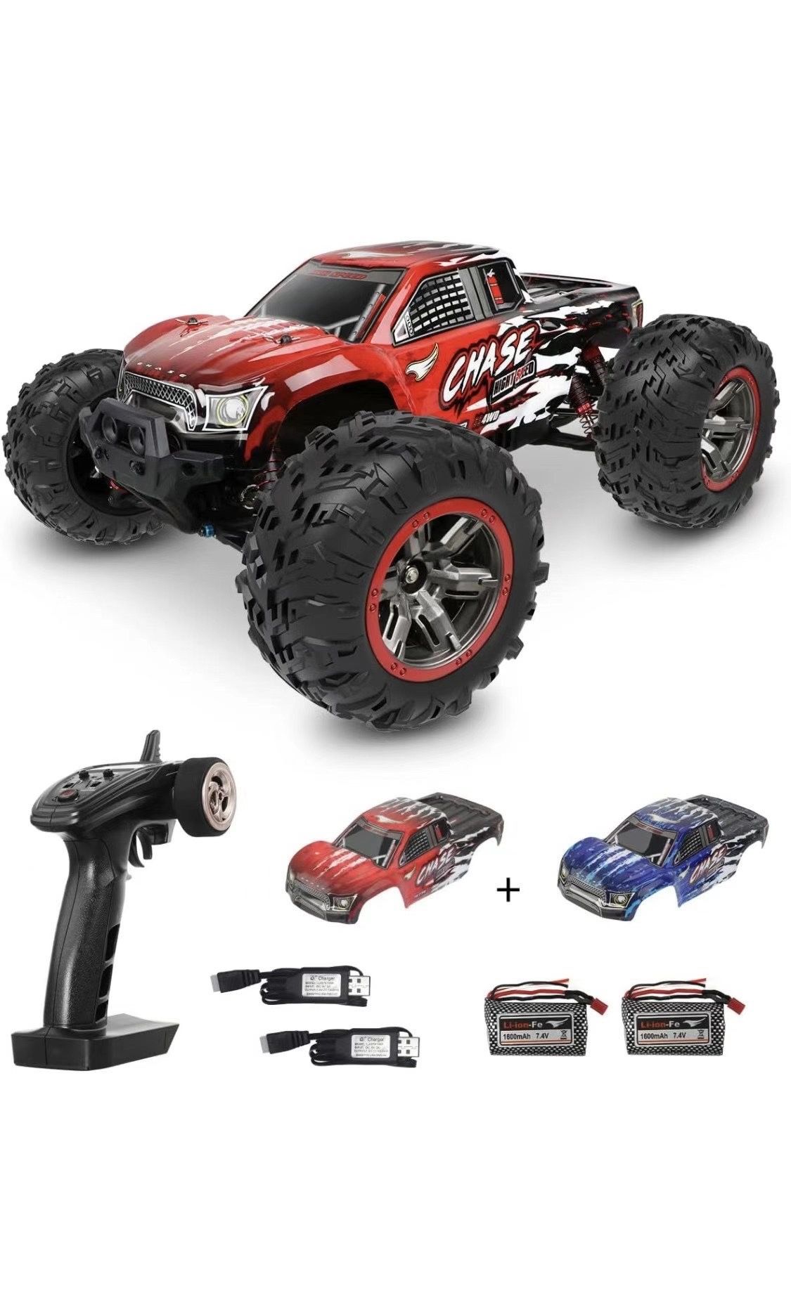 RC Cars for Adults 46KM/H 1:10 Scale Large High Speed Remote Control Car,4WD Rc Trucks for Boys 2.4GHz Off Road Monster Truck with Extra Shell,2 Batte