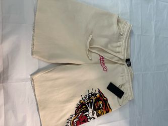 Ed Hardy Cream Tiger Graphic Shorts