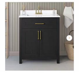 Beaufort 30 in. Single Sink Freestanding Black Bath Vanity with White Engineered Stone Top (Assembled)