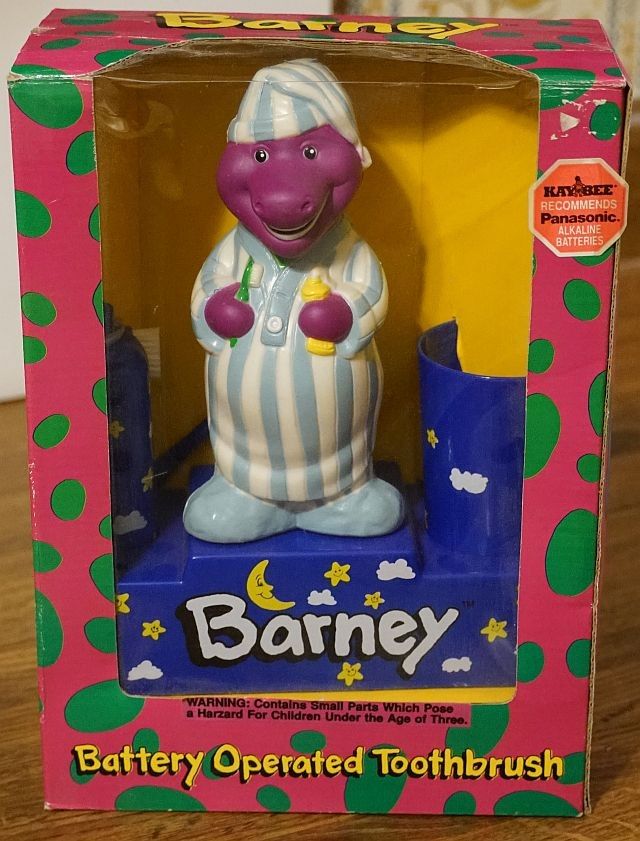 Vintage 90's Barney Battery Operated Toothbrush With Rinse Cup