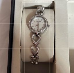 Bulova Women's Crystal Heart Bracelet Watch