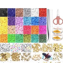 7000 Pcs Clay Beads, 24 Colors Flat Beads 6mm Spacer Heishi Beads with Smiley Letter Beads Tassel and Silver Pendant Preppy Bracelet ki