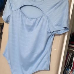 Blue Bodysuit Open Cut In Front