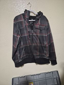 Empyre Men's Bonded Fleece Plaid Hooded Jacket