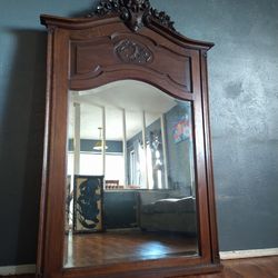 Antique French Pier Console Wall Mirror Louis XV Carved Oak 19th 