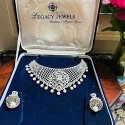 Diamond Cut White Necklace With Earing