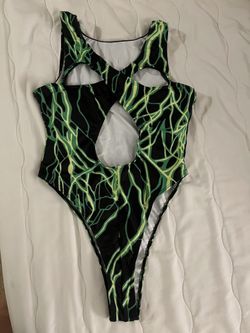 Green/Black Rave Festival Bodysuit Swimsuit - Size Small