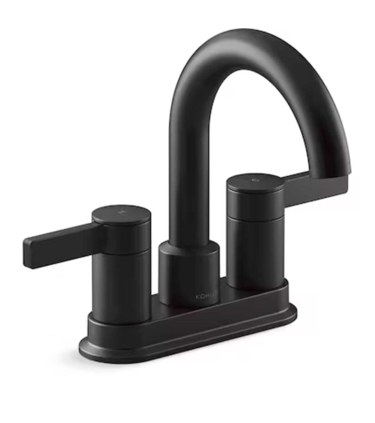KOHLER Premise Matte Black 4-in centerset 2-handle WaterSense Mid-arc Residential Handle Bathroom Sink Faucet with Drain