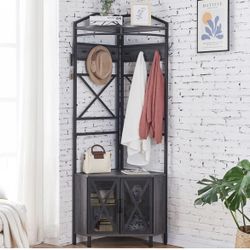 Corner Shelf With Rack, Storage And Hooks 