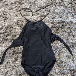 Black Halter Top One-Piece Swimsuit 