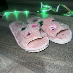 Pink Fuzzy Slippers with Smiley Faces