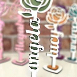 Personalized Name Standing Wooden Rose 