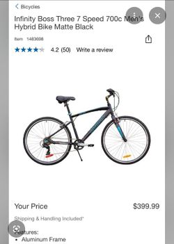 Infinity Boss Three 7 Speed 700c Men's Hybrid Bike Matte Black