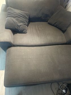 Dark Gray Fabric Armchair with Ottoman