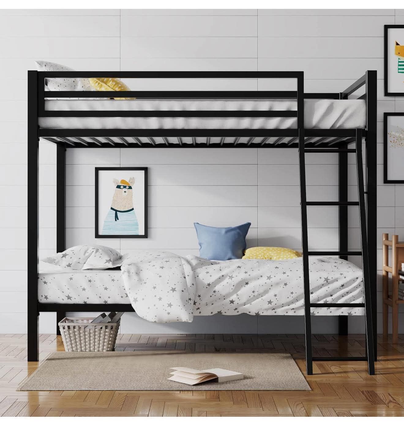 Loft Bunk Bed Twin Over Twin Size Heavy Duty , Black  S-58