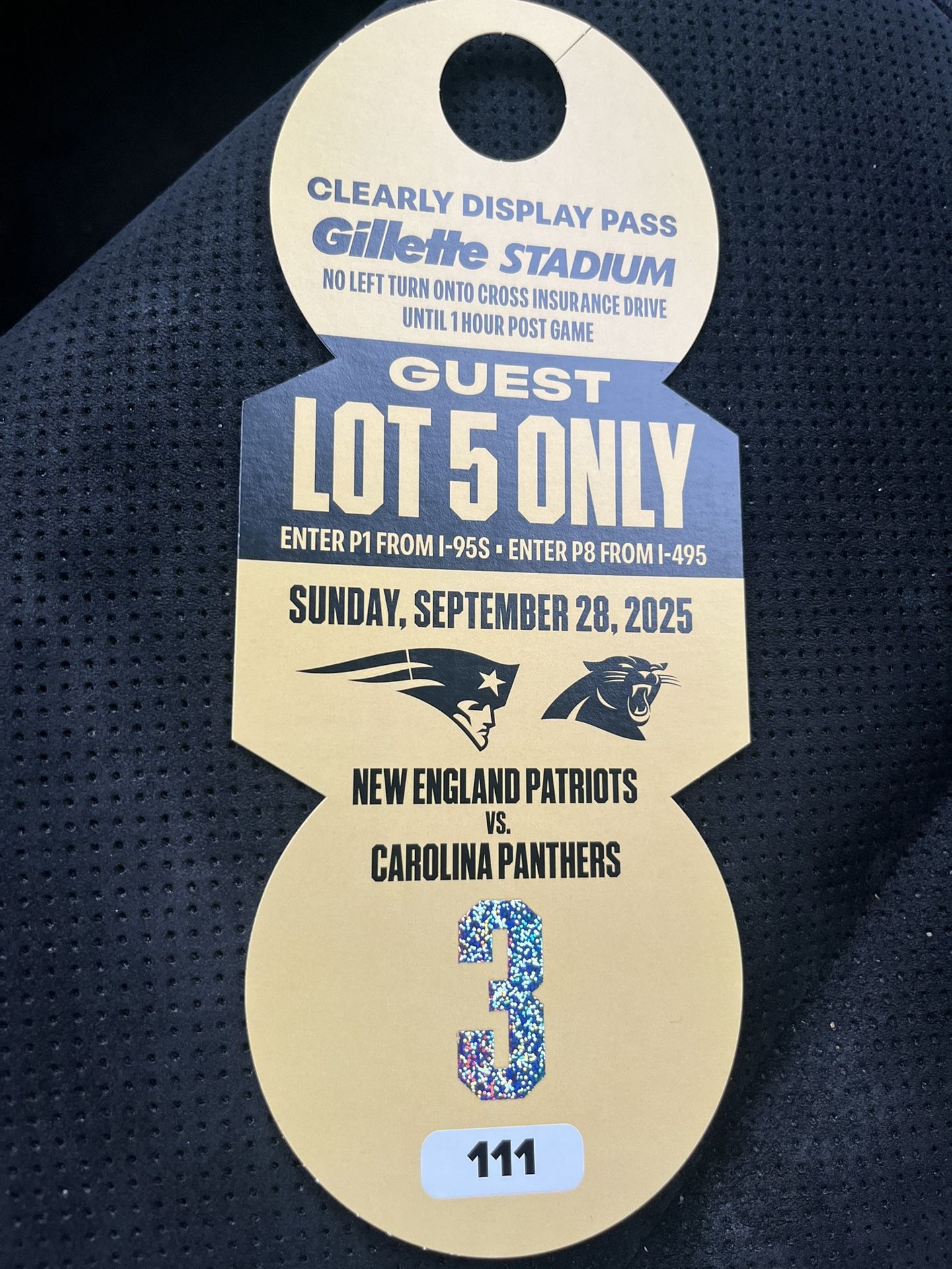Patriots Parking Pass Ticket Panthers Sept 28