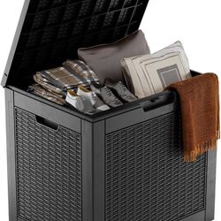 Waterproof Outdoor Resin Deck Box with Lockable Lid, Stylish Wicker Pattern, Easy Assembly Features and Convenient Handles For Patio Cushion, and othe