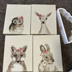 Nursery Girls Took Animal Floral Wall Decor 