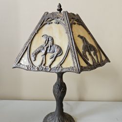 Vintage End Of The Trail Slag Glass Lamp 20"